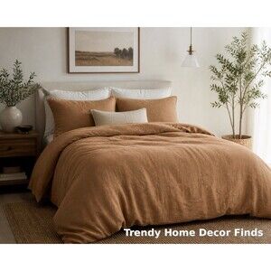 Queen Heavyweight Linen Blend Duvet Cover & Sham Set - Casaluna Warm Brown